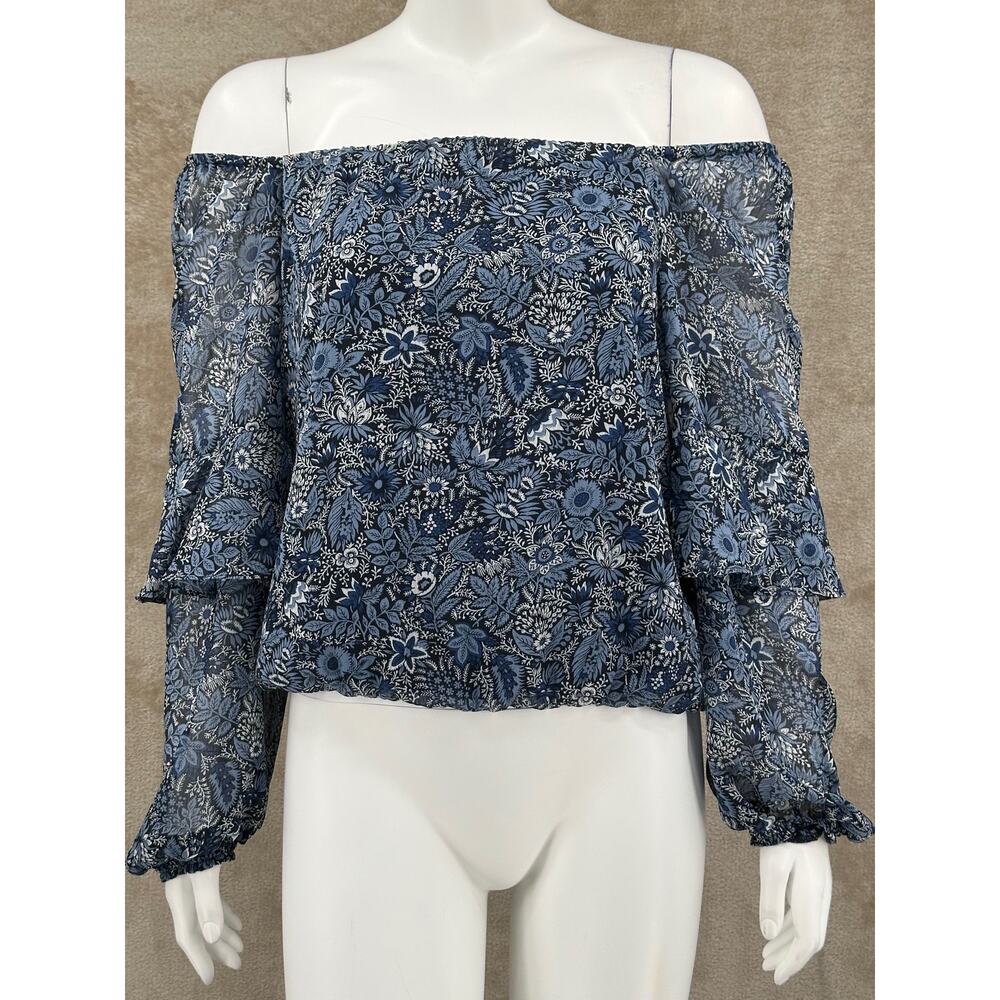 Banana Republic Top Womens Small Navy Off the Shoulder Floral Romantic Boho